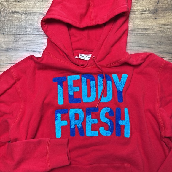 Teddy Fresh Big Ass Chenille Hoodie XL Red Blue Varsity Letters Streetwear - Picture 1 of 6